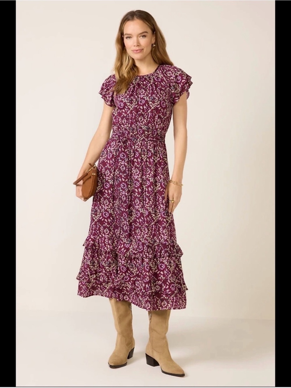 Evereve Berry Block Print Phoebe Midi Dress